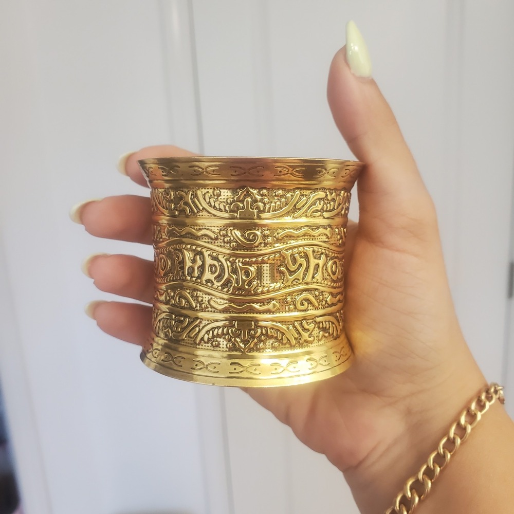 Bold Wide Cuff Bracelet – Hand-Etched Arabic Calligraphy Vintage Design